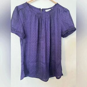 New Liz Claiborne Size Petite Small Purple Black short Sleeve Blouse Tie